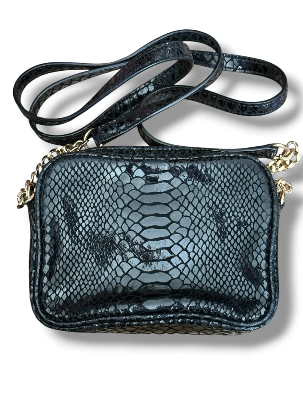 Michael Kors Snakeskin Embossed Black Leather Mini Crossbody Purse Shoulder‎ Ba